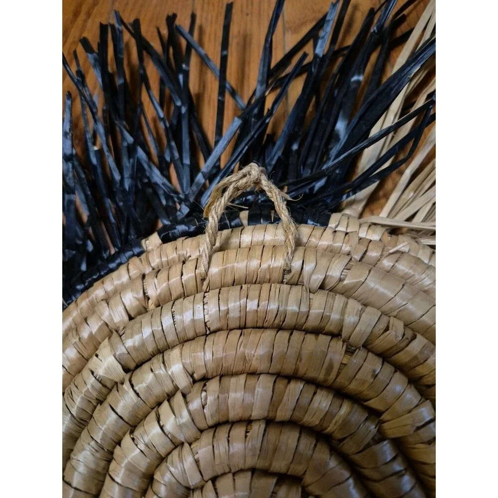 Boho Gallery Wall Black and Tan Fringed Wall Basket Statement Handmade